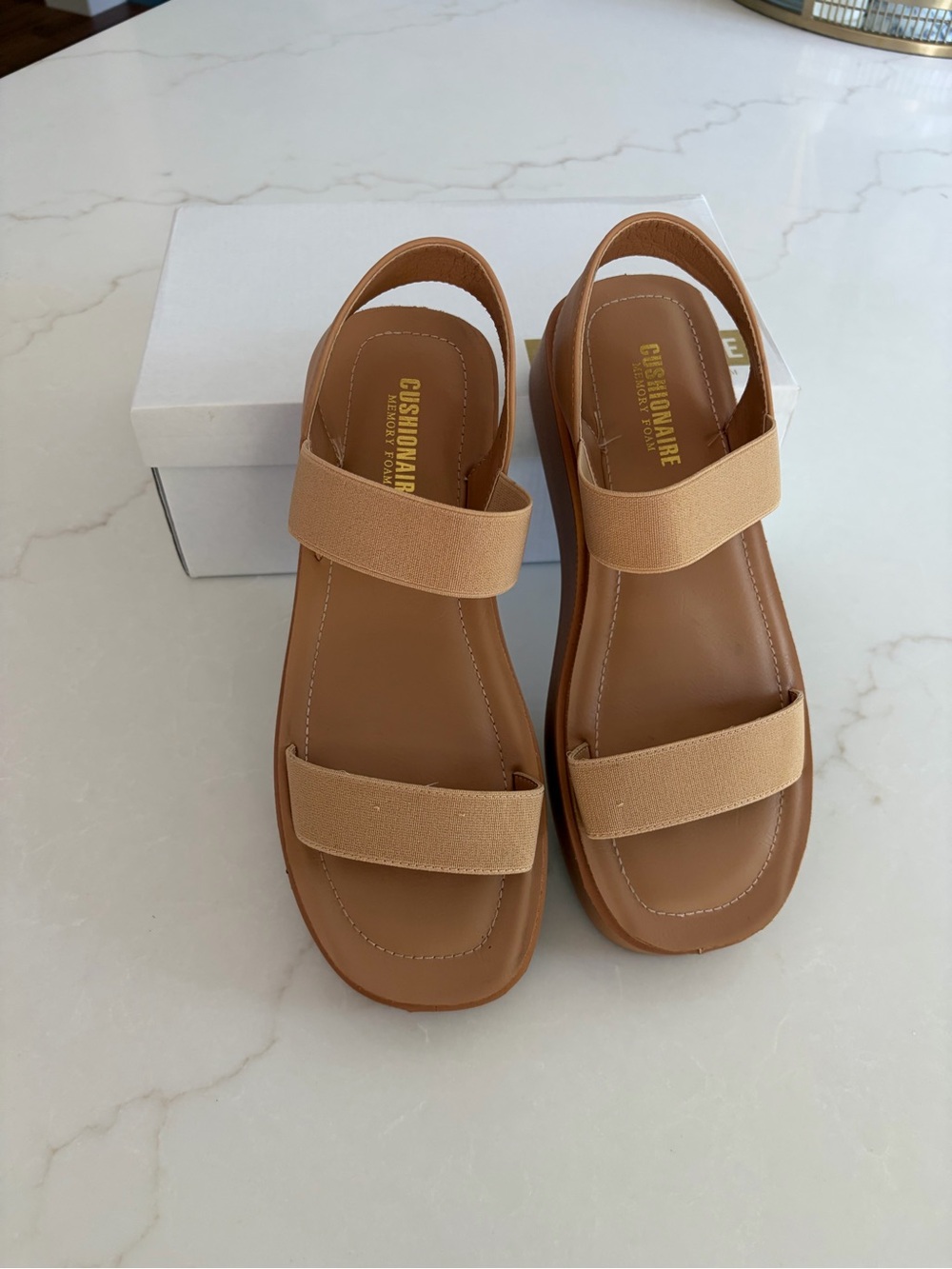 Cushionaire Comfortable Tan Elastic Strap Sandals for Women